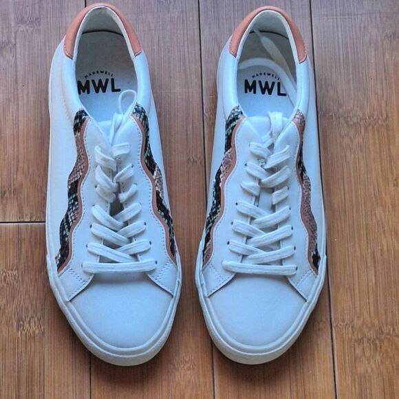 NWOB Madewell Sidewalk Lo Sneakers in Snake Embossed Leather 9.5 M Wave Edition - Picture 2 of 16